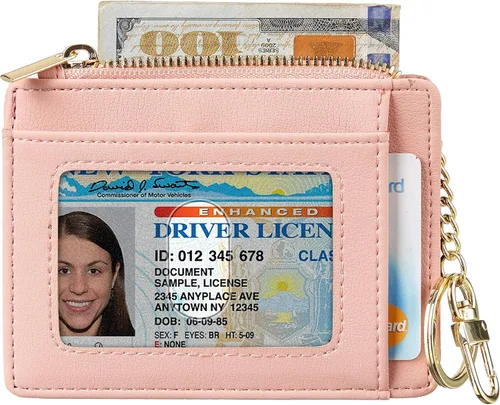 Vista 3 de Sodsay Estuche para tarjetas cartera delgada con bolsillo frontal para mujer sujetatarjetas con llavero