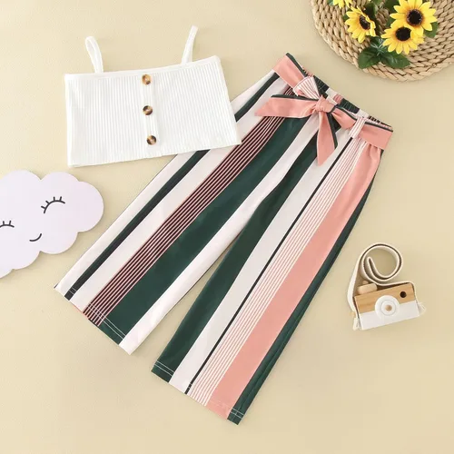 Vista 2 de Conjunto de ropa para niñas pequeñas, ropa de verano a la moda, chaleco, pantalones a rayas, 2 piezas, traje de Pascua
