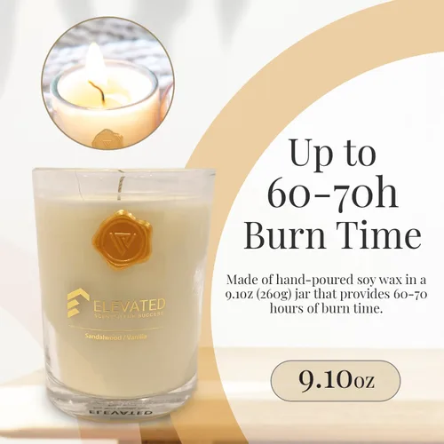 Vista 4 de Elevated Scent[d] for Success Vela de sándalo de vainilla Vela de vainilla de sándalo de cera de soja Velas de larga duración para aromaterapia