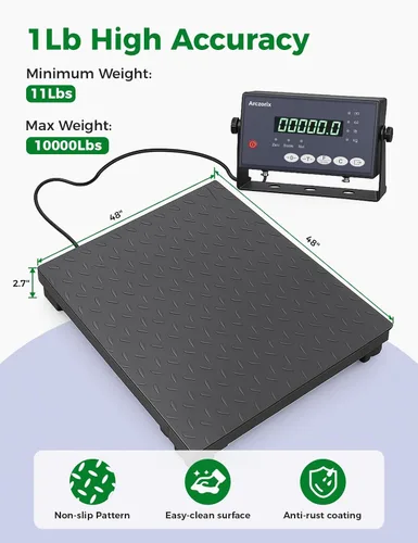 Vista 3 de Báscula de piso industrial de 24 x 24 pulgadas, 2500 libras, báscula de palet de precisión con indicador digital, báscula de pesaje resistente