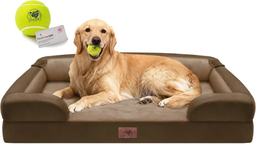 Vista 13 de Camas ortopédicas para perros grandes y medianos, cama grande de espuma viscoelástica impermeable para mascotas con funda extraíble lavable, juguete