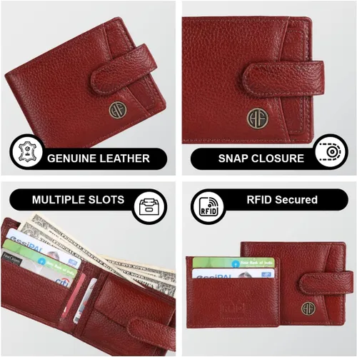 Vista 7 de Cartera de piel de napa marrón con protección RFID para hombre, 5 ranuras para tarjetas, 1 bolsillo para monedas, 2 compartimentos ocultos, 2