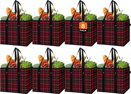 Vista 14 de WISELIFE Bolsas reutilizables para comestibles [2 unidades], bolsa grande para comestibles, resistente al agua, bolsa de compras plegable para ropa