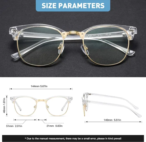 Vista 5 de AOMASTE Lentes de bloqueo de luz azul, retro, semi sin montura UV400, lentes transparentes para computadora para hombres y mujeres