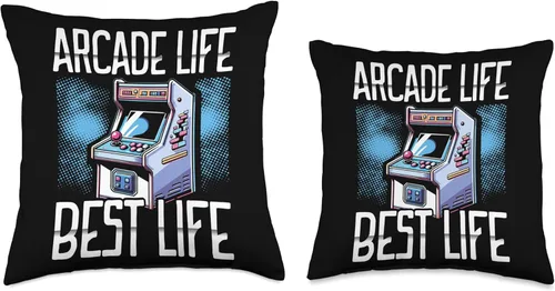 Vista 3 de Retro Vintage 80s Arcade Nostalgia Pixel Art Video Games Throw Pillow