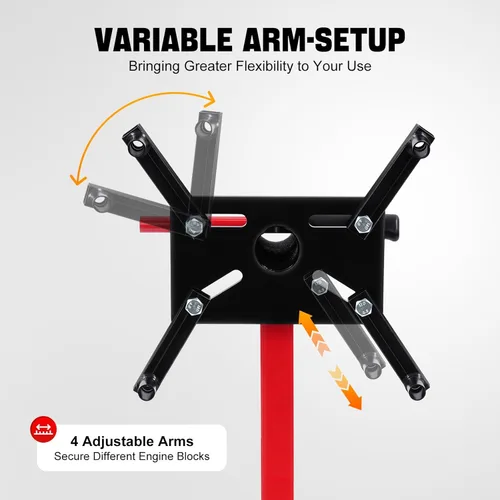 Vista 3 de Soporte de motor plegable, soporte giratorio de motor de motor de 1250 libras con cabezal giratorio de 360 grados, 5 ruedas y 4 brazos ajustables