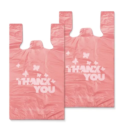 Vista 11 de YoYoRain Bolsas de agradecimiento rosadas, 1000 bolsas para camisetas, bolsas para llevar, bolsas de comestibles, reutilizables y desechables, Rosado