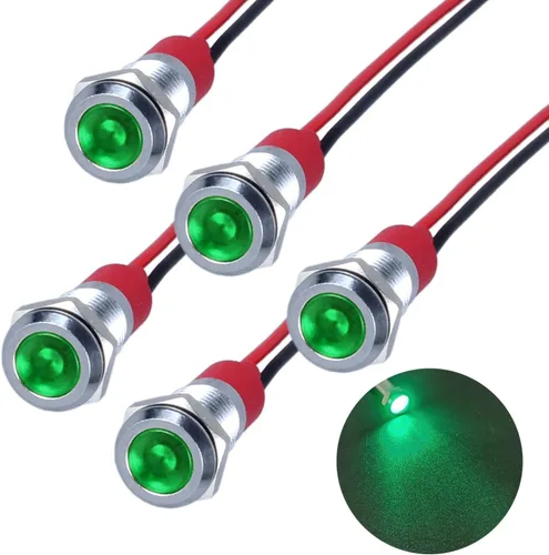 Vista 9 de 5 piezas de luz indicadora LED de ahorro de energía de 12V-24V con orificio de montaje de 6mm (1/4") de 20mA, lámpara de señal de cabeza plana ancha