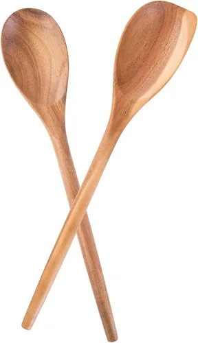 Vista 8 de 2 cucharas de madera de acacia para cocinar, cucharas de cocina de 12 ″ con acabado liso de madera de agarre cómodo, cucharas de madera