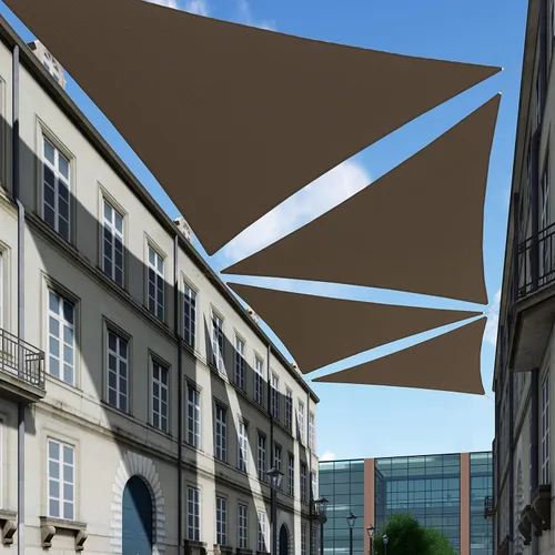 Vista 9 de Tang toldo de sol, velas de sombra 180GSM HDPE Equilateral Triángulo Permeable Toldo estándar comercial personalizable, Beige