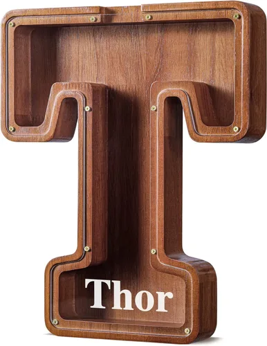 Vista 32 de SummiDate Alcancía de madera de letra para niños y niñas, Alfabeto, regalo de cumpleaños para niños (W)