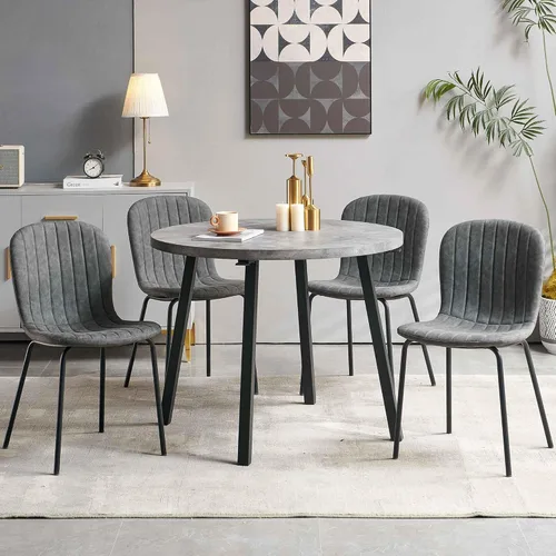 Vista 9 de Juego de 4 mesas de comedor rectangulares con sillas tapizadas, mesa de cocina moderna y sillas para espacios pequeños, color negro