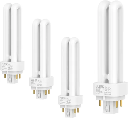 SLEEKLIGHTING Bombilla base CFL de doble tubo T4 de 18 vatios de 4 pines G24Q-2, 3500 K, 1050 lm, sustituye a PLC-18W 827, fluorescente compacta,