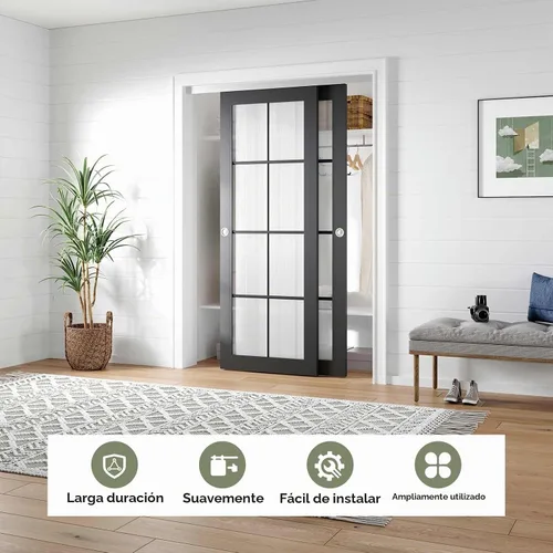 Vista 2 de EaseLife Kit de herrajes para puerta corredera doble bypass de 4 pies/48 pulgadas, grado comercial, aluminio, riel bypass para puertas de armario