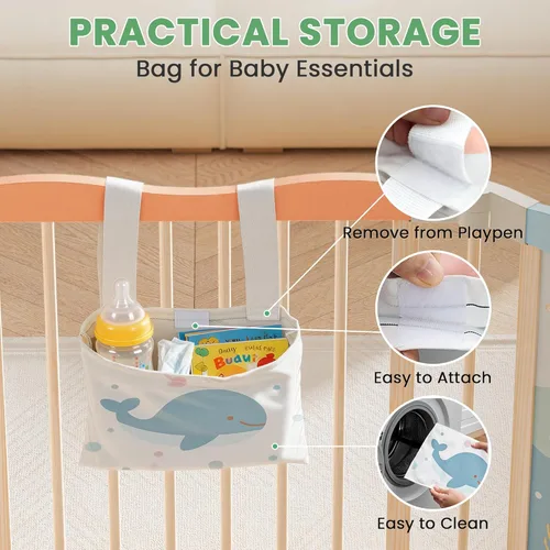 Vista 9 de Corralito de madera plegable – Patio de juegos de madera ajustable para bebés con cerradura a prueba de niños, valla de seguridad grande