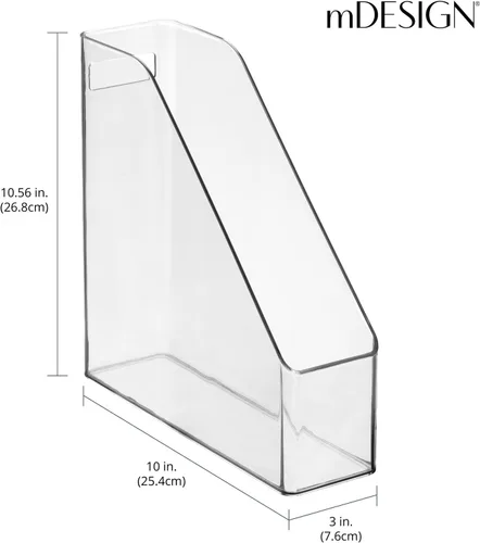 Vista 4 de mDesign Carpeta de archivos vertical delgada de plástico con asa, para guardar cuadernos, carpetas, sobres, revistas para oficina en casa