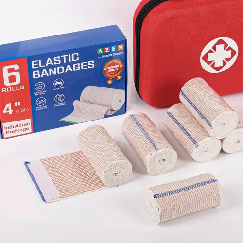 Vista 7 de AZEN Premium Paquete de 6 Vendajes Elásticos de 4 Pulgadas, Vendajes de Compresión para Piernas, Vendajes de Linfedema para Piernas, Tobillo