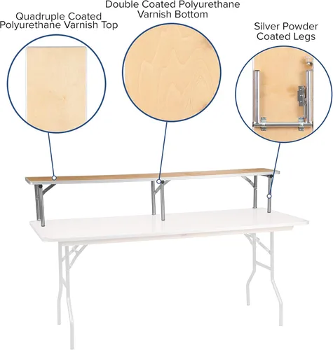 Vista 5 de Flash Furniture Amara - Elevador superior de barra de madera de abedul de 72 x 12 pulgadas con patas plateadas