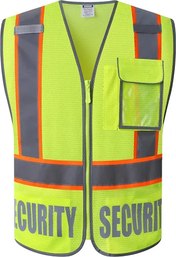 Chaleco de seguridad reflectante para hombres y mujeres, chaleco de seguridad reflectante con 5 bolsillos y cremallera frontal, chaleco de malla de