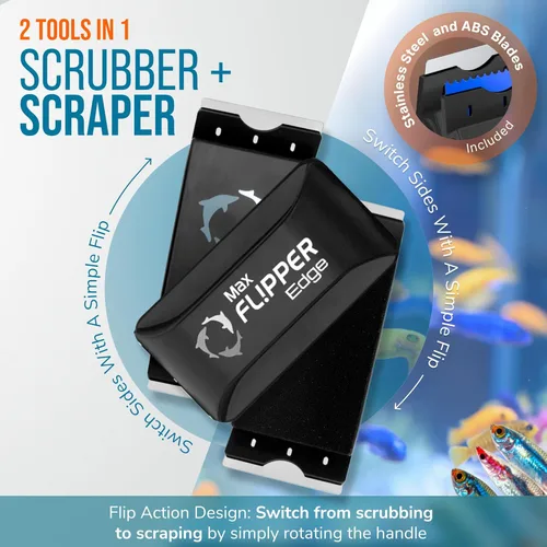 Vista 4 de Flipper Edge 2 en 1 - Rascador magnético flotante para acuarios de peces, con cuchillas dobles, herramientas eficientes de limpieza de acuarios