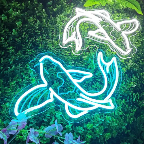 Vista 8 de Koi Fish - Letrero de neón hecho a mano, tatuaje tradicional japonés, luz LED de neón, dos ilusiones blancas y azules grabadas en 3D, lámpara