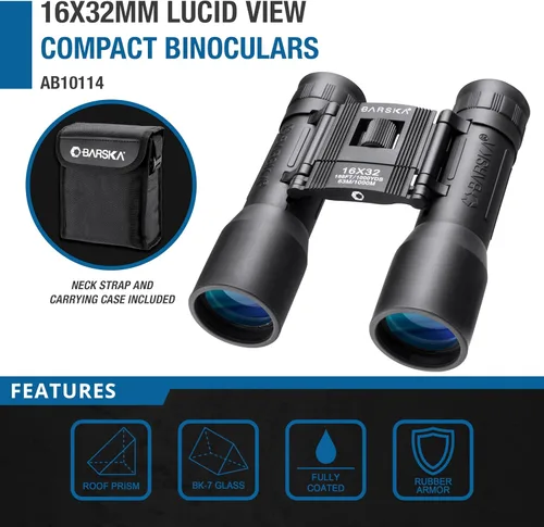 Vista 15 de Barska Lucid View Compact Binoculars – Fully Coated Roof Prism, Center Focus, Lightweight Outdoor Binoculars for Bird Watching, Hiking, and Travel