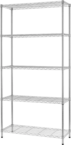 Vista 21 de BestOffice Estantes de almacenamiento de alambre de 5 niveles con ruedas 14x30x60 Cromo Estantes ajustables Estante de metal resistente