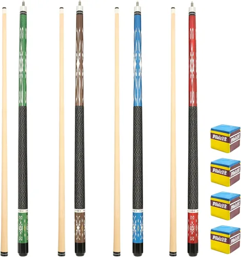 Pool Stick Set of 4, Pool Sticks for Adults with 4 Billiard Chalks, 58inch Billiard Cue Sticks with Maple Wood, Bar Billiard Cue for Professional