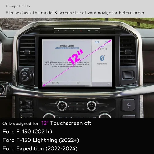 Vista 2 de Protector de pantalla de vidrio templado para Ford F-150 (2021-2025), F-150 Lightning (2022-2025), Expedition (2022-2024) Navigator Pantalla táctil