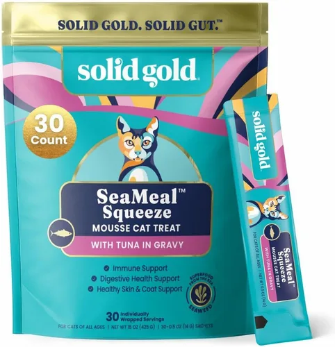 Vista 11 de Solid Gold Golosinas lamibles para gatos - Golosinas saludables con ingredientes limitados de pollo SeaMeal™ exprimibles para gatos