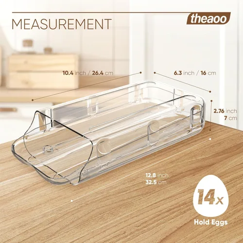 Vista 3 de theaoo Soporte para huevos para refrigerador, contenedor de huevos enrollable automático para refrigerador, dispensador de huevos de plástico