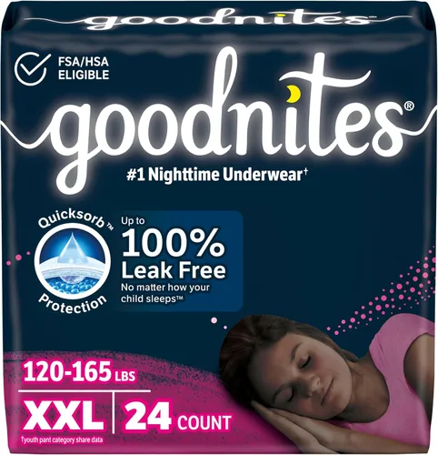 Vista 21 de Goodnites Ropa interior nocturna para niñas, talla extra pequeña (28-43 libras), 15 unidades, el embalaje puede variar