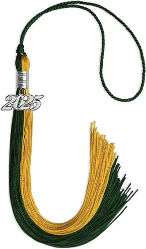 Vista 60 de Endea Graduation Borla de doble color con gota de fecha plateada (negro/oro antiguo, 2025)