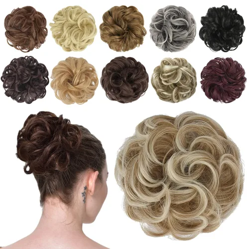Vista 42 de FESHFEN Pieza de Cabello de Moño Desordenado - Extensiones de Coleteros de Moño de Cabello Ondulado Rizado Elástico Postizos Sintéticos para Mujeres