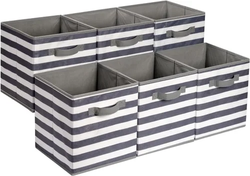 Vista 7 de Amazon Basics - Cubos de almacenamiento de tela plegables con asas, organizadores, resistentes, gris, 33 x 33 x 33 cm, paquete de 6