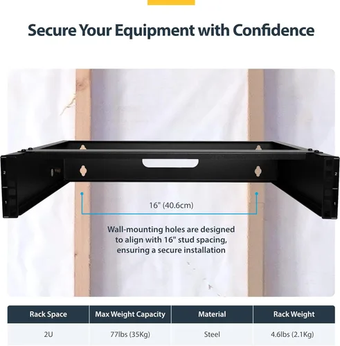 Vista 4 de StarTech.com 2U Estantería de Red de Montaje en Pared - 35,6 cm de Profundidad (Bajo Perfil) - Soporte de Panel de Conexiones de 48,3 cm