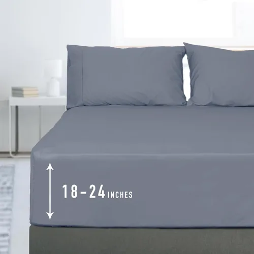Vista 20 de Sunflower Sábana Bajera Ajustable Individual, Sábana Bajera Ajustable de 1 Pieza con Bolsillo Profundo de 15", 100% Algodón Satén Suave Azul Indigo