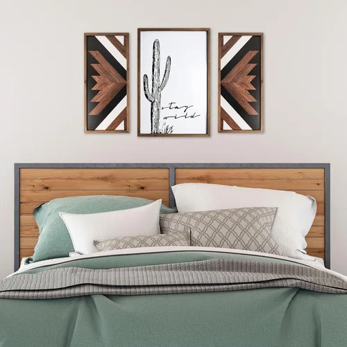 Vista 8 de 2 piezas de decoración de pared azteca con marco de madera, arte de pared occidental de madera de 20.9 x 9.8 pulgadas, decoración rústica del hogar