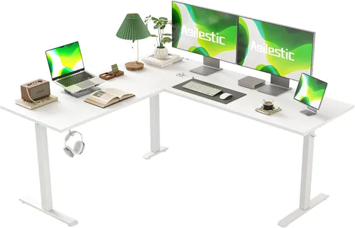 Vista 24 de Agilestic Escritorio de Pie en Forma de L de 59 Pulgadas de Altura Ajustable, Escritorio de Esquina Eléctrico de Pie, Mesa de Computadora Sit Stand