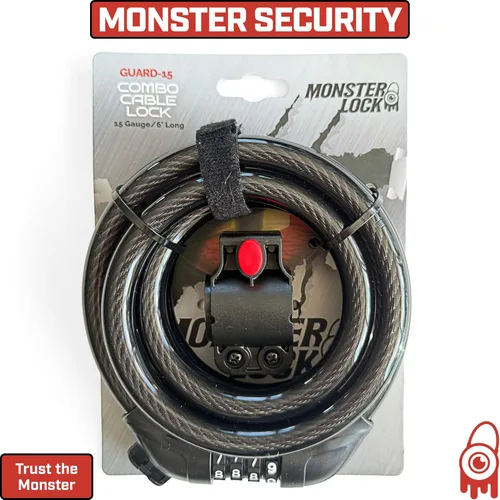 Vista 6 de Monster Lock GUARD-15 - Candado de cable de bicicleta resistente, calibre 15, cable de acero de 6 pies de largo, máxima seguridad antirrobo