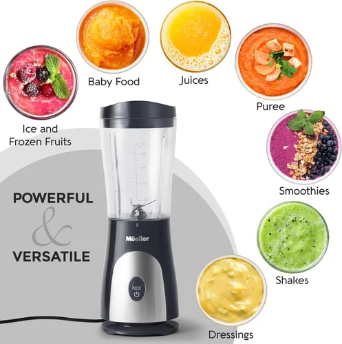 Vista 5 de Mueller Personal Blender for Shakes and Smoothies with 15 Oz Travel Cup and Lid, Juices, Baby Food, Heavy-Duty Portable Blender & Food Processor