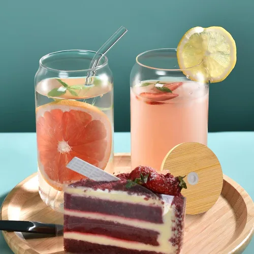 Vista 7 de WISIMMALL - Juego de 2 vasos de vidrio con tapas de bambú y pajita de vidrio, vasos de 16 onzas con tapas y pajitas, para cerveza, café helado