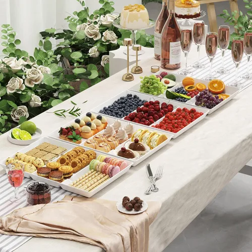 Vista 6 de Lifewit Bandeja de Servir Dividida para Suministros de Fiesta, 6 PCS Bandejas de Plástico de 15" x 10" para Servir Alimentos, Bandeja Blanca