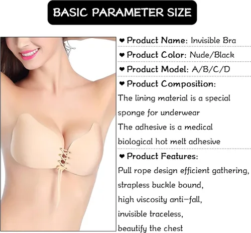 Vista 6 de GTETKDE Sujetador sin tirantes sin espalda con realce invisible reutilizable autoadhesivo invisible para vestido de espalda