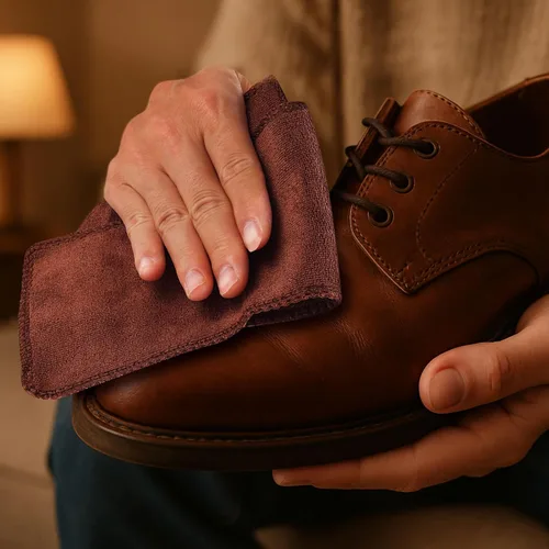 Vista 6 de 10 piezas de kit de paños para pulir zapatos con aplicadores para brillo, paños de limpieza para zapatos de cuero y botas, paños de microfibra