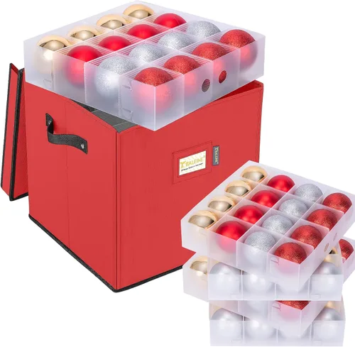 Vista 20 de BALEINE Caja de almacenamiento de adornos navideños con divisores, contenedor de almacenamiento de adornos navideños de alta calidad para Negro