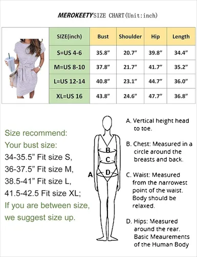 Vista 5 de MEROKEETY - Vestido de verano con manga corta a rayas casual cinturón de amarrar y bolsillos para mujer