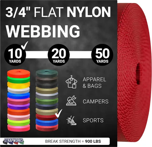 Vista 40 de Strapworks Rollo de correa de nailon resistente de 3/4 pulgadas para cinturón, mochila, eslinga, collar, correa, correas y más, 10, 20 o 50 yardas