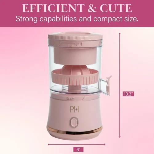 Vista 6 de Exprimidor Eléctrico de Cítricos Paris Hilton, Mini Exprimidor Portátil Inalámbrico con Base Recargable USB, Botón de Un Toque, Exprimidor Compacto