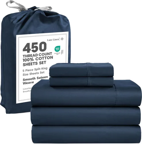 Vista 62 de LANE LINEN - Sábanas tamaño Queen, 450 hilos, 100% algodón, de satén, sábanas refrescantes, suaves y transpirables, con bolsillo profundo, 4 piezas